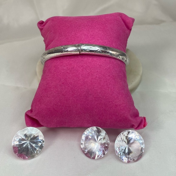 925 STERLING SILVER VINTAGE etched design silver bangle - Picture 3 of 8